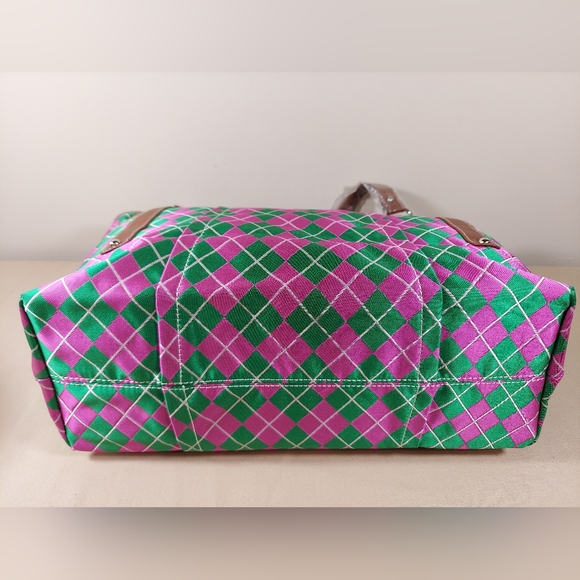 SYDNEY LOVE ARGYLE DRAWSTRING TOTE SHOULDER BAG,PINK/GREEN,ONE SIZE - Picture 11 of 14